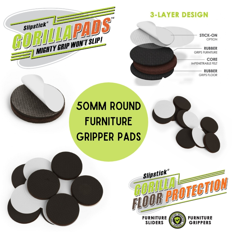 Slipstick GorillaPads CB144 Non Slip Furniture Pads/Grippers (Set of 8)  Furniture Feet Floor Protectors, 2 Inch Round, Black
